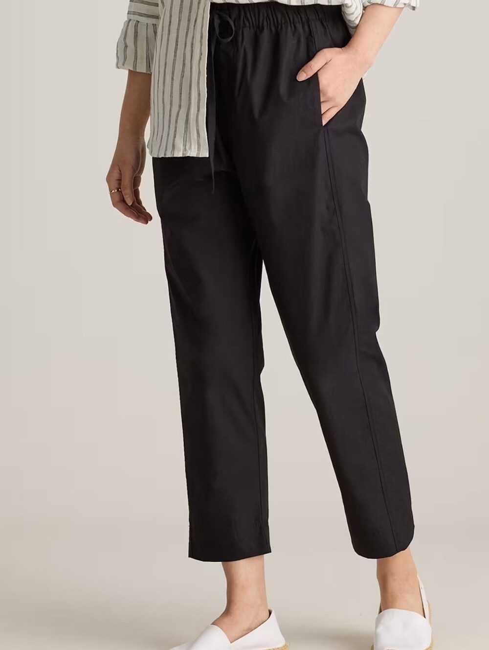 Quince 100% Organic Cotton Poplin Pull-On Pants Black XS Sustainable Comfort